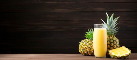 Wall Mural - Glass of pineapple juice next to a sliced pineapple