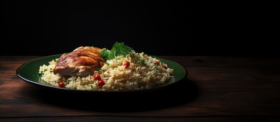 Wall Mural - Plate of rice and meat close up