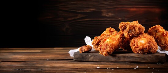 Wall Mural - Crispy fried chicken wings on wooden surface seasoned with salt and pepper