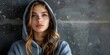 Pensive Teenage Girl in Hoodie Contemplates Emotional Burdens in Urban Setting. Concept Teenagers, Emotions, Contemplation, Urban Setting, Hoodie