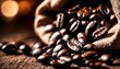 Close-up of roasted coffee beans with a focus on their texture, perfect for gourmet backgrounds or culinary themes.