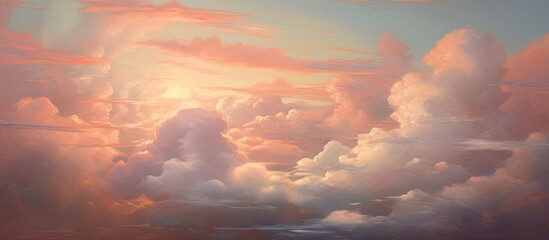 Wall Mural - a painting depicting a cloudy sky with the sun shining through the cumulus clouds, creating a beauti