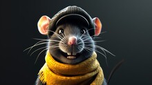 A Charming Animated Rat Wearing A Yellow Scarf And Black Cap, Giving A Cheerful Vibe Suitable For Fun And Creative Content.