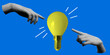 © Morena - Idea generation concept. Modern collage with halftone hands and light bulb. Retro halftone hands reach out to the light bulb. Teamwork. Knowledge concept. Inspiration. Creative thinking in business