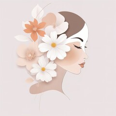 Abstract female face in one line. Woman face with flowers Surreal Line art female floral girl. Minimalism Abstract modern Continuous single line woman face portrait
