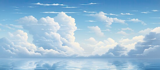Wall Mural - a peaceful natural landscape with a clear blue sky and fluffy white cumulus clouds reflecting in the