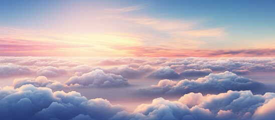 Wall Mural - a serene view of a sunset casting vibrant colors over a sky filled with fluffy white clouds