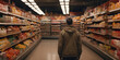  A man overwhelmed by countless options in a grocery store, unable to decide 