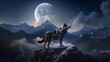 A lone wolf, its silhouette stark against the moonlit sky, embodies the essence of solitude and mystery in the nocturnal realm.





