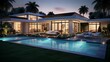 A sleek architectural masterpiece boasting a sun-drenched poolside retreat in a modern home setting.
