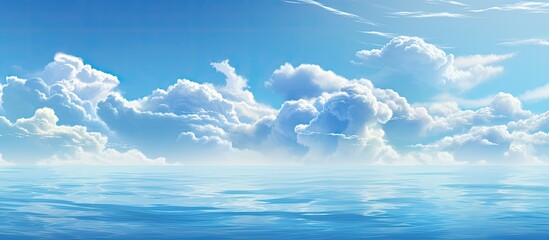 Wall Mural - A scenic view of the sea under a sunny sky with fluffy clouds and sun shining brightly