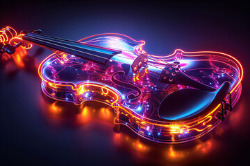 Wall Mural - abstract energetic background with a violin made of glowing neon lights