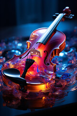 Wall Mural - abstract energetic background with a violin made of glowing neon lights