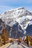 Fototapeta Sport - Snow Covered Cascade Mountain Overlooking Banff Avenue in Canadian Rockies of Banff National Park