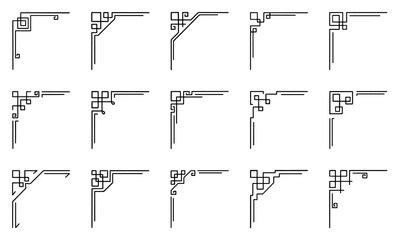 Wall Mural - decorative corner frames doodle set. vintage decorative angle border. wedding design elements, flowe