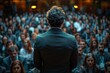 © Oleksandr - Formally dressed man showcases leadership in front of attentive crowd