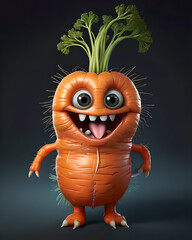 Wall Mural - Cute happy carrot small monster, for 3d design, for ilustrations design, for characters design.