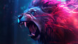 Roaring Dangerous Angry Aggressive Hunting Lion Animal Plexus Neon Black Background Digital Desktop Wallpaper HD 4k Network Light Glowing Laser Motion Bright Abstract