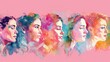 Watercolor painting multiple beauty woman face
