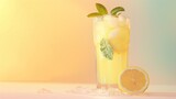 Fototapeta Londyn - Fresh lemonade isolated on yellow background