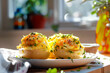 Close-Up Vegan Eggs Decorated Served On Plate In Home Interior, Breakfast Photography, Food Menu Style Photo Image