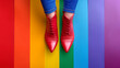 red shoes on a rainbow colored ground, graphic illustration