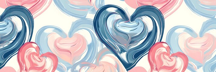 Wall Mural - Whirling hearts come alive in a retro-style print, forming a seamless pattern that exudes love and creativity against a backdrop of soft pastel hues.
