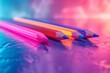 Neon-colored 3D Blender pencils on a minimalist desk, space for text