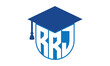 RRJ initial letter academic logo design vector template. school college logo, university logo, graduation cap logo, institute logo, educational logo, library logo, teaching logo, book shop, varsity