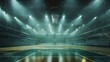 Empty basketball court with flashlights and fans