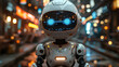Mechanical buddy: Small robot baby, animated model, symbolizes futuristic innovation.