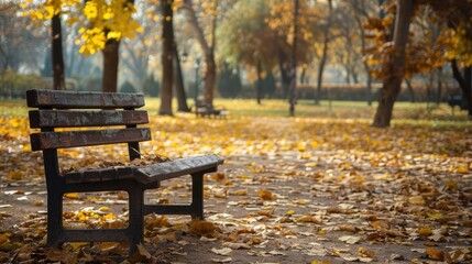 Wall Mural - Bench in autumn park. Autumn landscape.