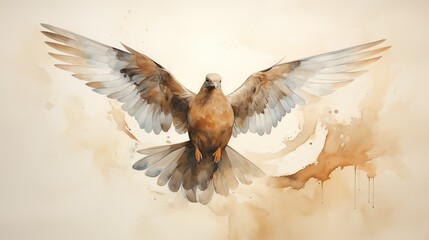 Poster - Holy spirit. Dove flying in the air with splashes of watercolor