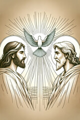 Wall Mural - The Holy Trinity: the Father, the Son, and the Holy Spirit. Digital illustration. Trinity Sunday. Close up.