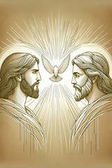 Canvas Print - The Holy Trinity: the Father, the Son, and the Holy Spirit. Digital illustration. Trinity Sunday. Close up.