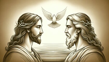 Poster - The Holy Trinity: the Father, the Son, and the Holy Spirit. Digital illustration. Trinity Sunday. Close up.