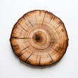 Wooden slice isolate on white background, flat lay, close up