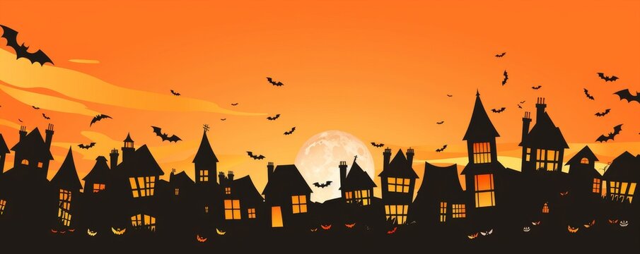 A Halloween themed poster with a dark background and a large moon