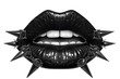 Weibliche Lippen mit schwarzem Lippenstift und Spikes, Konzept Horror, Punk, Metal