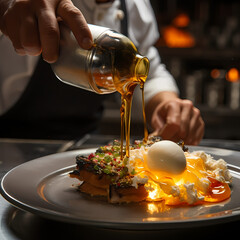 Canvas Print - A close-up of a chef using a blowtorch to caramelize dessert