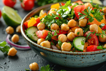 Wall Mural - Plating design of vegan chickpea salad with fresh ingredient appetizer