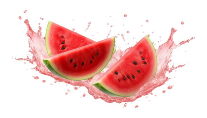 Wall Mural - slice of watermelon splash isolated on transparent background cutout