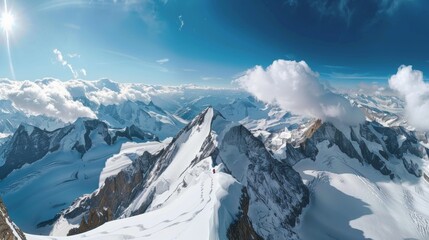 Wall Mural - A view from the summit, showcasing a breathtaking 360-degree panorama of snow-covered mountains and glaciers