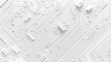 White Texture Background Of Printed Circuit Board. Computer Technology Background. Information Tech. Space For Text. Gray Scale Pcb Background