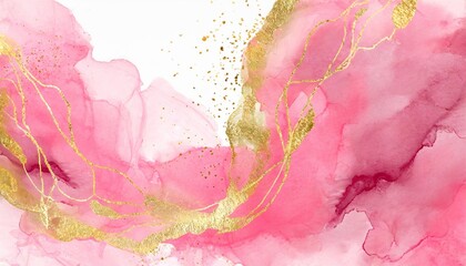 Wall Mural - watercolor pink with gold abstract splash romantic and creative background design