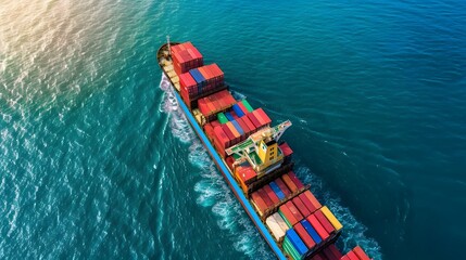 Wall Mural - Aerial view container cargo ship, import export commerce business trade logistic and transportation of International by container cargo ship boat in the open sea, Freight shipping maritime.