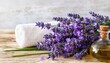 beautiful spa composition with lavender on light background