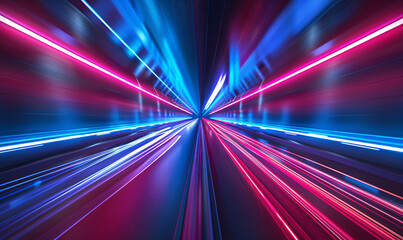 High speed light trail effect, futuristic dynamic motion technology, neon glowing lines