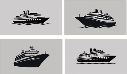 set of cruise ship logo silhouette