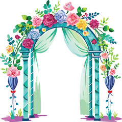 Wall Mural - Watercolor Wedding arch with flowers and greenery. Vector illustration.